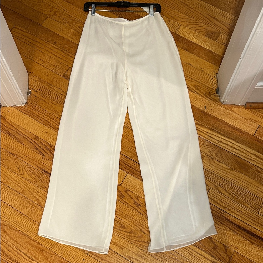 Kay Unger Cream Chiffon Wide Leg Pants